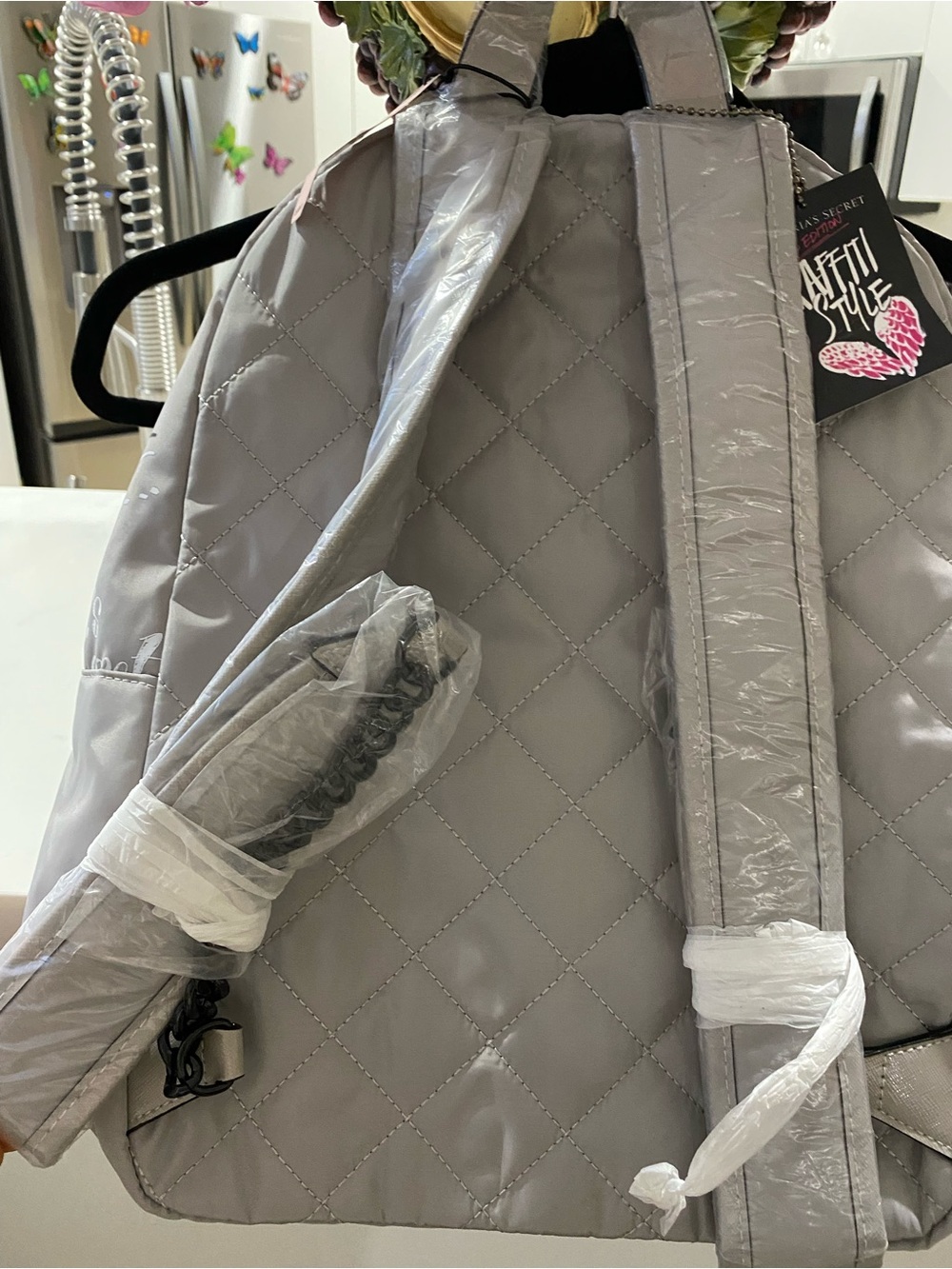 Victoria's Secret Gray Backpack with Pink Graffiti Accents - Picture 5 of 12